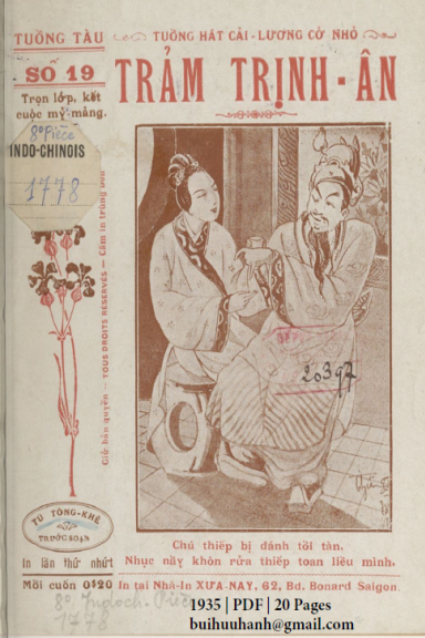 Trảm Trịnh Ân (NXB Xưa Nay 1935) - Tú Tòng Khê, 20 Trang