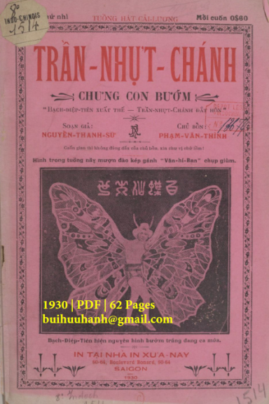 Trần Nhựt Chánh Chưng Con Bướm (NXB Xưa Nay 1930) - Nguyễn Thanh Sử, 62 Trang