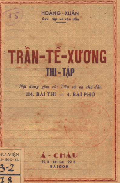 Trần Tế Xương Thi Tập (NXB Á Châu 1958) - Hoàng Xuân, 50 Trang