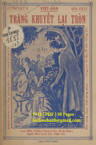 Trăng Khuyết Lại Tròn Cuốn 1 (NXB Nguyễn Văn Viết 1931) - Việt Dân, 30 Trang
