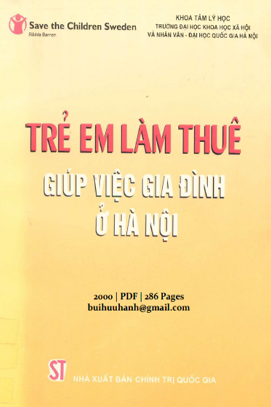Trẻ Em Làm Thuê Giúp Việc Gia Đình Ở Hà Nội (NXB Chính Trị 2000) - Nguyễn Thị Vân Anh, 286 Trang