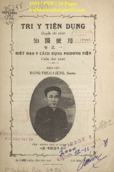 Tri Y Tiện Dụng Quyển 1 (NXB Bảo Tồn 1931) - Đặng Thúc Liêng, 28 Trang