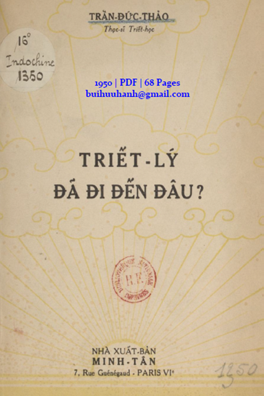Triết Lý Đã Đi Đến Đâu (NXB Minh Tân 1950) - Trần Đức Thảo, 68 Trang