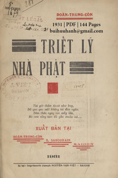 Triết Lý Nhà Phật (NXB Nguyễn Văn Viết 1931) - Đoàn Trung Còn, 144 Trang