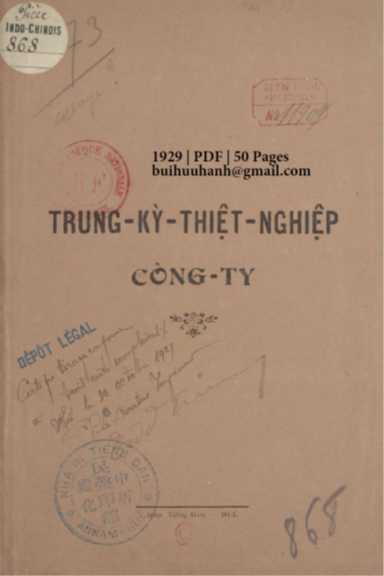 Trung Kỳ Thiệt Nghiệp Công Ty (NXB Tiếng Dân 1929) - Nhiều Tác Giả, 50 Trang