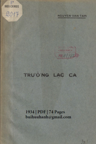 Trường Lạc Ca (NXB Nguyễn Văn Tri 1934) - Nguyễn Văn Tâm, 74 Trang