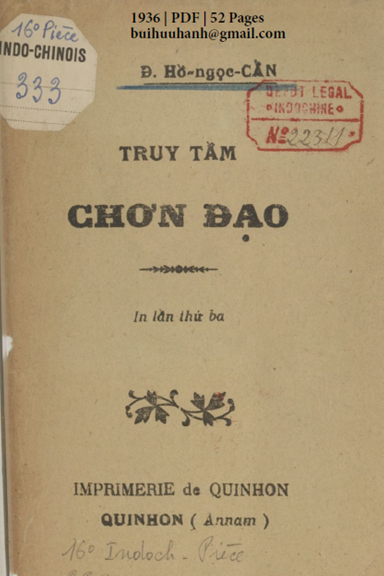 Truy Tầm Chơn Đạo (NXB Qui Nhơn 1936) - Hồ Ngọc Cẩn, 52 Trang