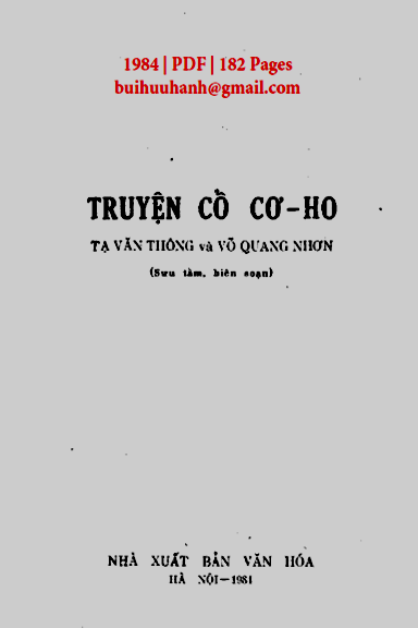 Truyện Cổ Cơ-Ho (NXB Văn Hóa 1984) - Tạ Văn Thông, 182 Trang