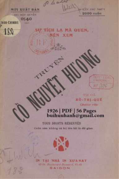 Truyển Cổ Nguyệt Hương (NXB Xưa Nay 1926) - Hồ Thị Quế, 56 Trang