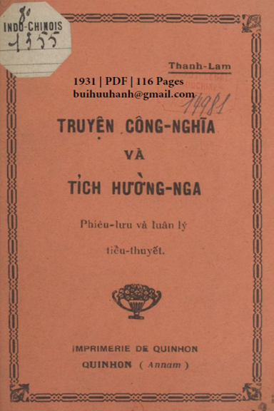 Truyện Công Nghĩa Và Tích Hường Nga (NXB Qui Nhơn 1931) - Thanh Lam, 116 Trang