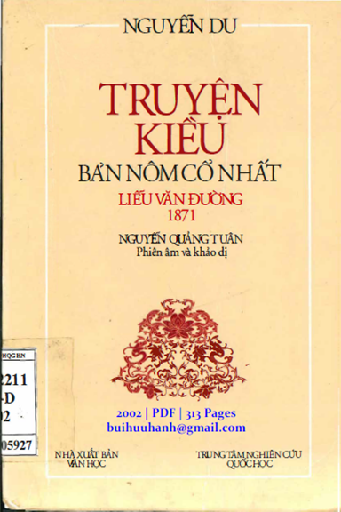 Truyện Kiều Bản Nôm Cổ Nhất Liễu Văn Đường 1871 (NXB Văn Học 2002) - Nguyễn Du, 313 Trang