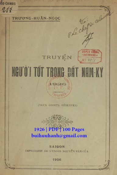 Truyện Người Tốt Trong Đất Nam Kỳ (NXB Nguyễn Văn Của 1926) - Trương Huần Ngọc, 100 Trang
