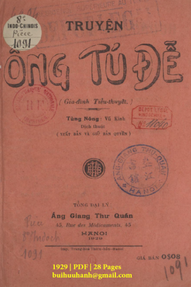 Truyện Ông Tú Đễ (NXB Áng Giang Thư Quán 1929) - Tùng Nông, 28 Trang