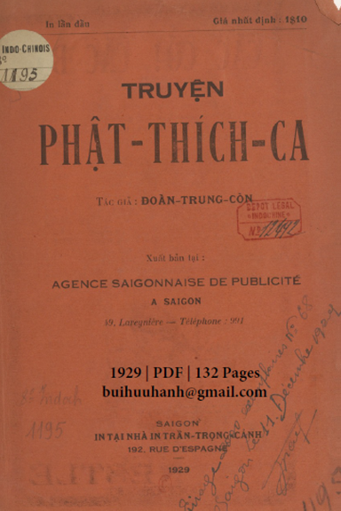 Truyện Phật Thích Ca (NXB Sài Gòn 1929) - Đoàn Trung Còn, 132 Trang