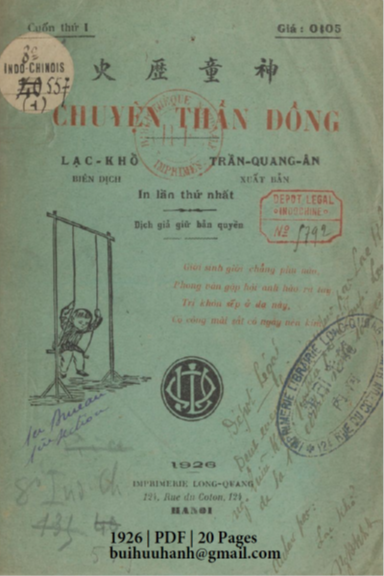 Truyện Thần Đồng Cuốn 1 (NXB Long Quang 1926) - Lạc Khổ, 20 Trang