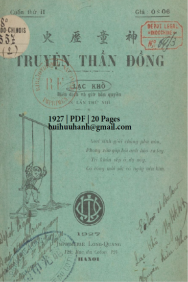 Truyện Thần Đồng Cuốn 2 (NXB Long Quang 1927) - Lạc Khổ, 20 Trang