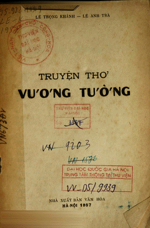 Truyện Thơ Vương Tường (NXB Văn Hóa 1957) - Lê Trọng Khánh, 57 Trang
