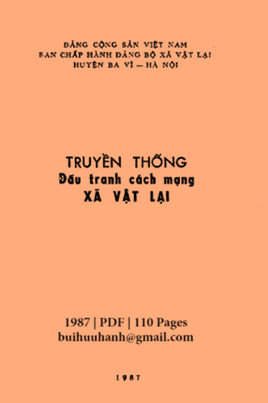 Truyền Thống Cách Mạng Xã Vật Lại (NXB Hà Nội 1987) - Đặng Tiến Huấn, 110 Trang