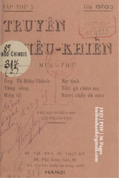 Truyện Tiêu Khiển Tập 2 (NXB Thụy Ký 1925) - Nhiều Tác Giả, 36 Trang