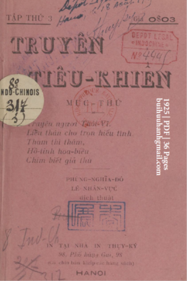 Truyện Tiêu Khiển Tập 3 (NXB Thụy Ký 1925) - Nhiều Tác Giả, 36 Trang