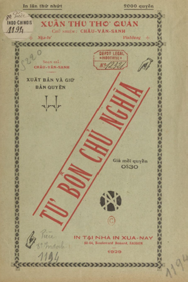 Tư Bỗn Chủ Nghĩa (NXB Xưa Nay 1929) - Châu Văn Sanh, 24 Trang