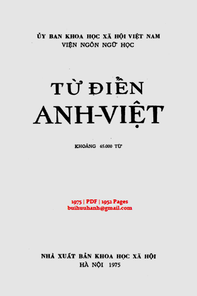Từ Điển Anh-Việt (NXB Khoa Học Xã Hội 1975) - Viện Ngôn Ngữ, 1952 Trang