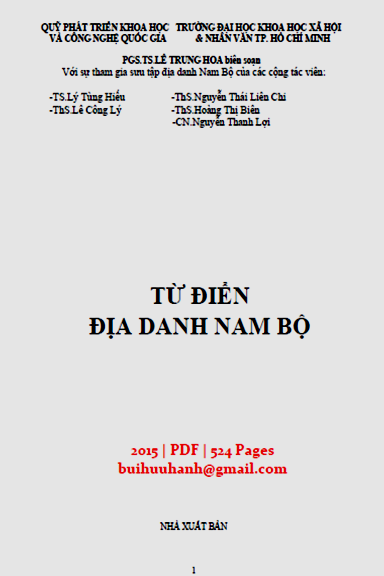 Từ Điển Địa Danh Nam Bộ (NXB Đại Học Quốc Gia 2015) - Lê Trung Hoa, 524 Trang