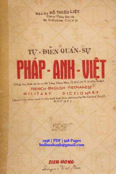 Tự Điển Quân Sự Pháp-Anh-Việt (NXB Ziên Hồng 1956) - Đỗ Thiếu Liệt, 528 Trang
