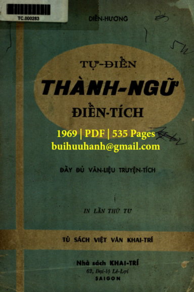 Tự Điển Thành Ngữ Điển Tích (NXB Khai Trí 1969) - Diên Hương, 535 Trang