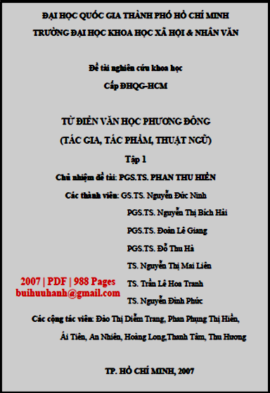 Từ Điển Văn Học Phương Đông Tập 1 (NXB Đại Học Quốc Gia 2007) - Phan Thu Hiền, 988 Trang