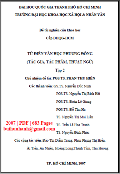 Từ Điển Văn Học Phương Đông Tập 2 (NXB Đại Học Quốc Gia 2007) - Phan Thu Hiền, 683 Trang