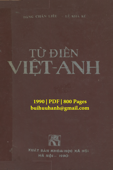 Từ Điển Việt-Anh (NXB Khoa Học Xã Hội 1990) - Đặng Chấn Liêu, 800 Trang