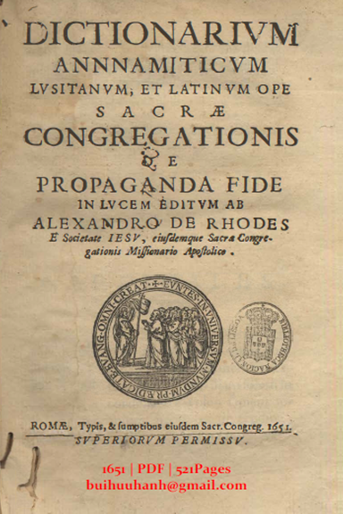 Từ Điển Việt-Bồ-La (NXB Roma 1651) - Alexandre de Rhodes, 521 Trang