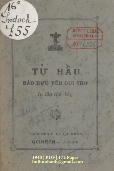Tử Hầu Bảo Hựu Yếu Qui Thơ (NXB Qui Nhơn 1940) - Nhiều Tác Giả, 172 Trang
