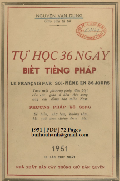 Tự Học 36 Ngày Biết Tiếng Pháp (NXB Cây Thông 1951) - Nguyễn Văn Dung, 72 Trang