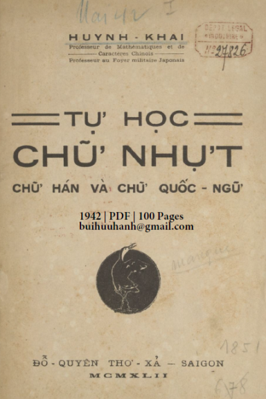 Tự Học Chữ Nhựt Chữ Hán Và Chữ Quốc Ngữ (NXB Đỗ Quyên Thơ Xã 1942) - Huỳnh Khai, 100 Trang