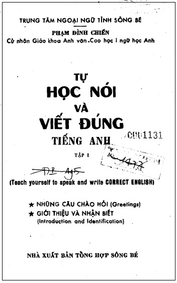 Tự Học Nói Và Viết Đúng Tiếng Anh Tập 1 (NXB Tổng Hợp 1989) - Phạm Đình Chiến, 71 Trang