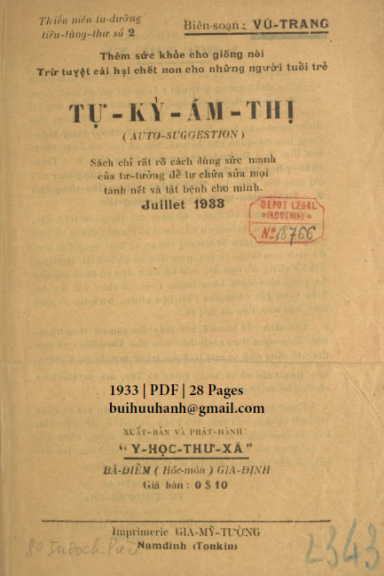 Tự Kỷ Ám Thị (NXB Y Học Thư Xã 1933) - Vũ Trang, 28 Trang
