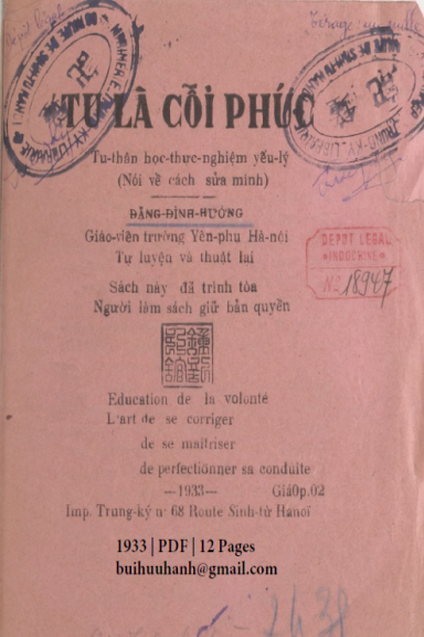 Tu Là Cỗi Phúc (NXB Trung Ký 1933) - Đặng Đình Hướng, 12 Trang