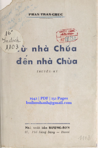 Từ Nhà Chúa Đến Nhà Chùa (NXB Hương Sơn 1942) - Phan Trần Chúc, 132 Trang