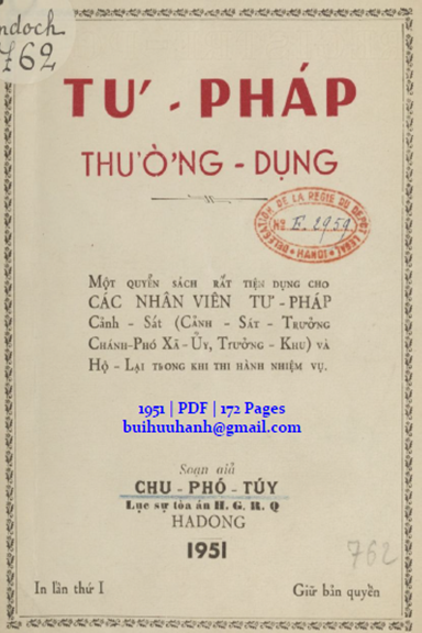 Tư Pháp Thường Dụng (NXB Phúc Chi 1951) - Chu Phó Túy, 172 Trang