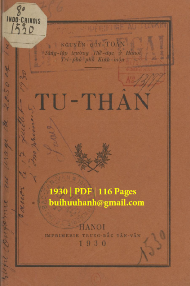 Tu Thân (NXB Trung Bắc Tân Văn 1930) - Nguyễn Quý Toản, 116 Trang