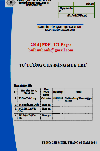 Tư Tưởng Của Đặng Huy Trứ (NXB Đại Học Quốc Gia 2014) - Cao Xuân Long, 271 Trang