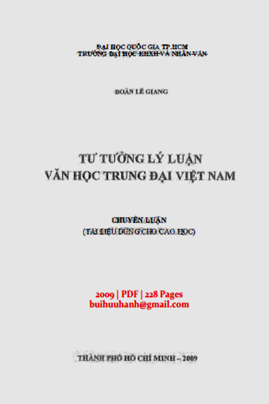 Tư Tưởng Lý Luận Văn Học Trung Đại Việt Nam (NXB Đại Học Quốc Gia 2009) - Đoàn Lê Giang, 228 Trang