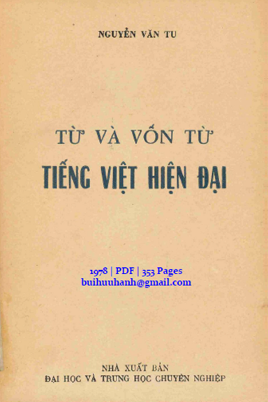 Từ Và Vốn Từ Tiếng Việt Hiện Đại (NXB Đại Học 1978) - Nguyễn Văn Tu, 353 Trang