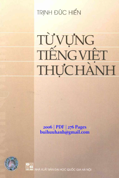 Từ Vựng Tiếng Việt Thực Hành (NXB Đại Học Quốc Gia 2006) - Trịnh Đức Hiển, 276 Trang