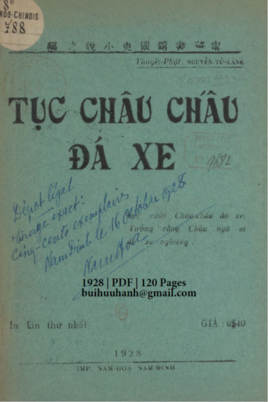 Tục Châu Chấu Đá Xe (NXB Nam Hoa 1928) - Nguyễn Tử Lăng, 120 Trang
