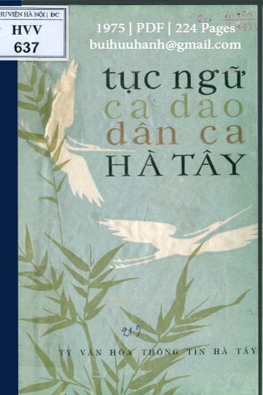Tục Ngữ Ca Dao Dân Ca Hà Tây (NXB Hà Tây 1975) - Chu Văn Ban, 224 Trang