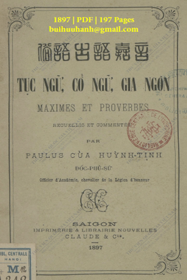 Tục Ngữ, Cổ Ngữ, Gia Ngôn (NXB Sài Gòn 1897) - Huỳnh Tịnh Của, 197 Trang