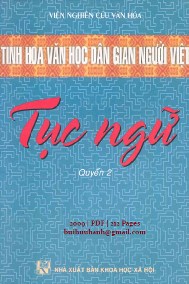 Tục Ngữ Quyển 2 (NXB Khoa Học Xã Hội 2009) - Nguyễn Xuân Kính, 212 Trang